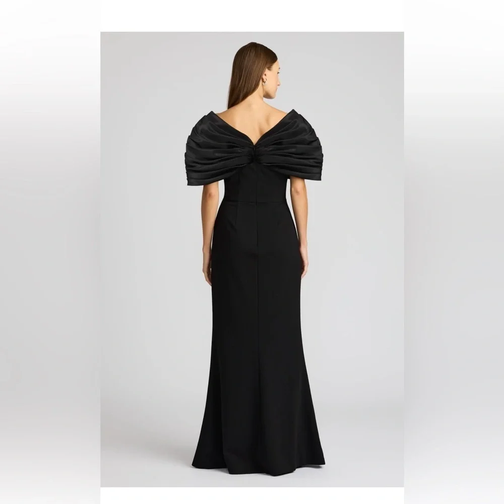 ZAC POSEN Black Puff Sleeves Maxi Mermaid Dress - Picture 3 of 14